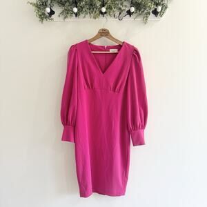 Calvin Klein Hot Pink V Neck Balloon Sleeve Sheath Dress Corporate Barbie Size 8